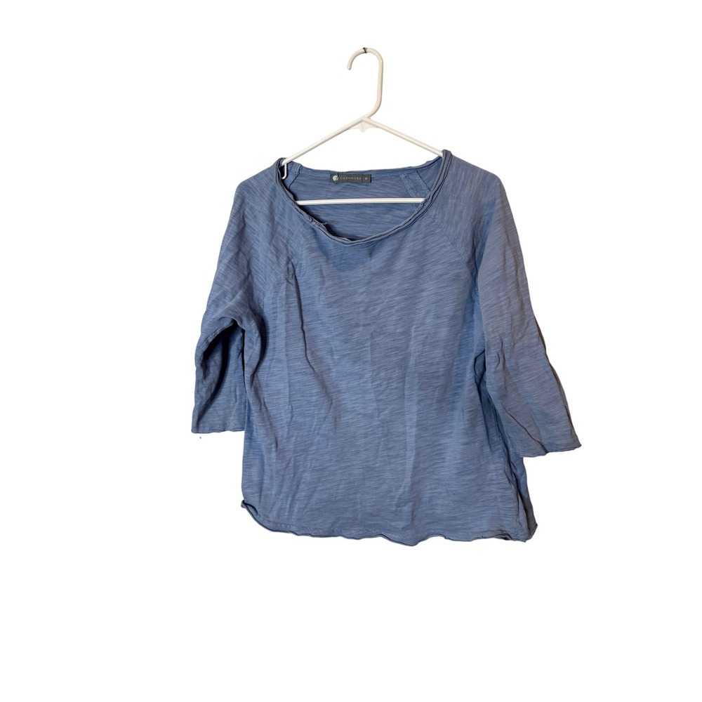 In‎ Cashmere Sweater Womens Medium Blue 3/4 Sleeve Boatneck Lightweight Pullover